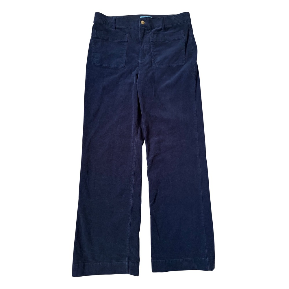 Draper James Fisherman Sailor Navy Corduroy Wide Leg Patch Pocket 14 High Rise